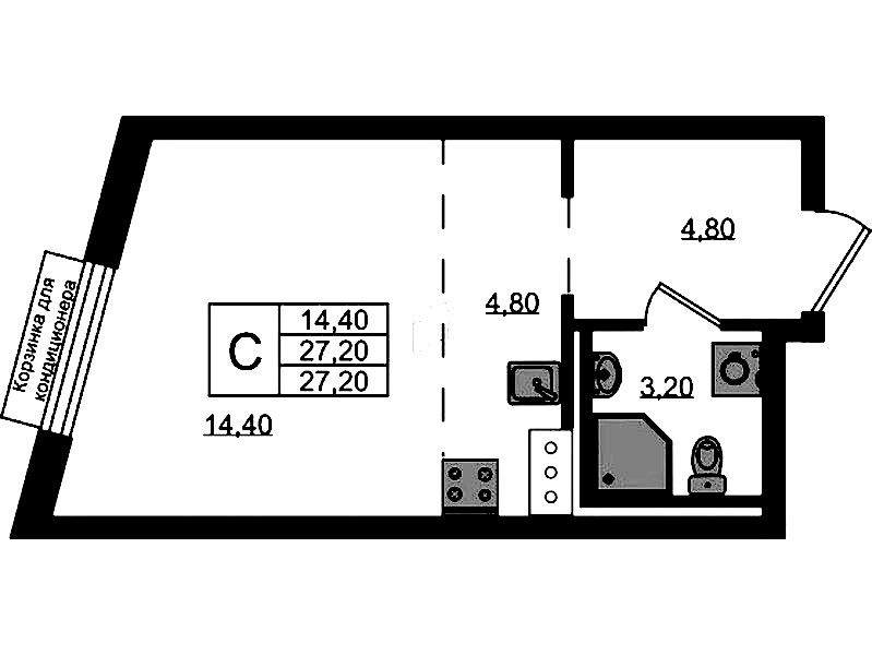 Квартира студия 27.2 м², 3/8 эт., ЖК «Курортный квартал»